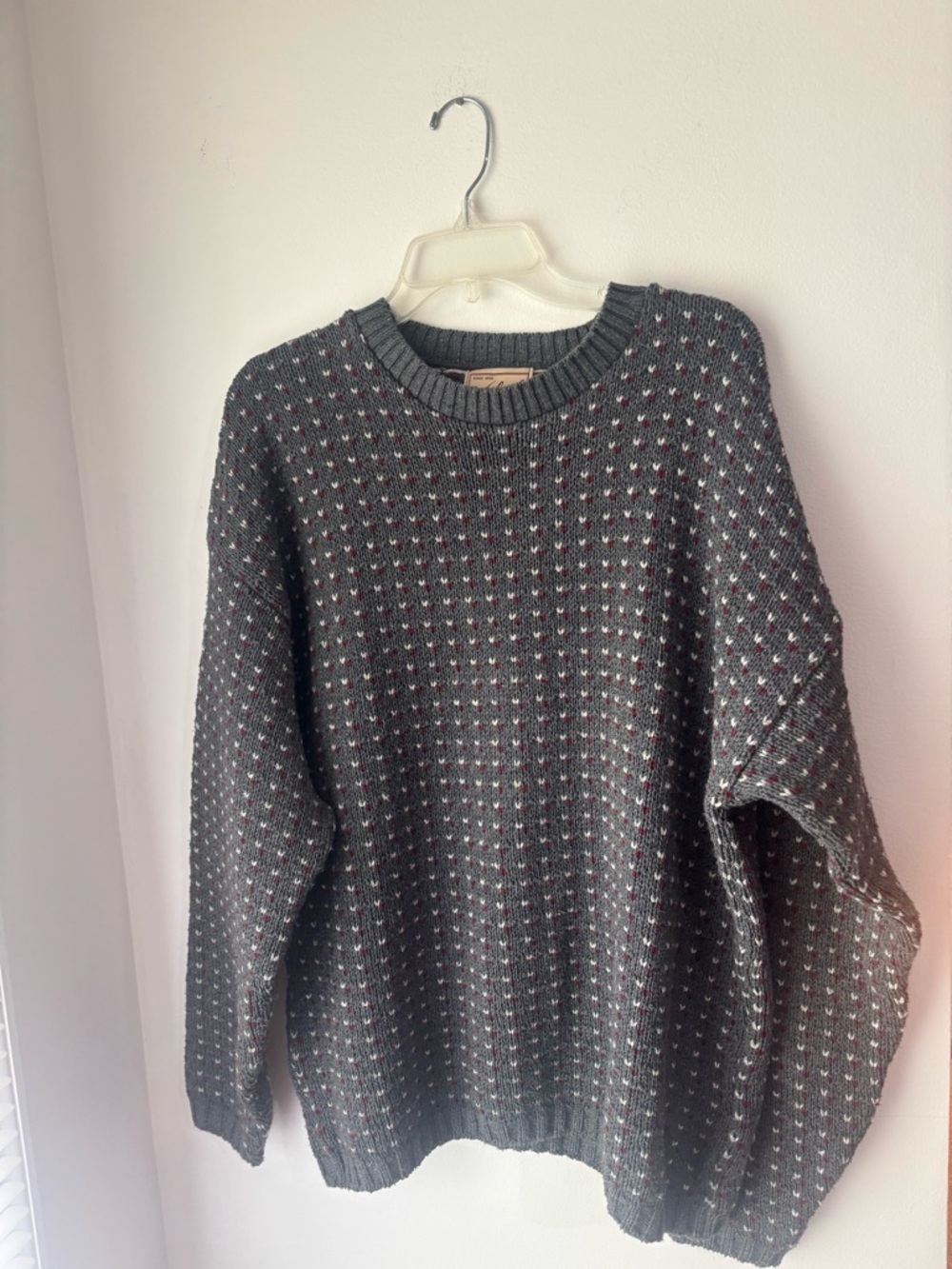 Woolrich Men's Charcoal Crewneck Sweater with Subtle Dot Pattern